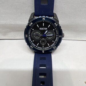 Kenneth Cole Reaction 45mm Men's Blue Dial Compass Bezel Watch Rubber Strap